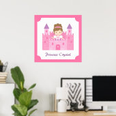 Poster Mignonne Princesse dans Château rose Filles Décor  (Bureau à domicile)