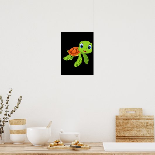 Poster Mignonne Sea Baby Turtle Cadeau (Cuisine)