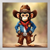 Poster Mignonne singe en costume de cowboy (Devant)