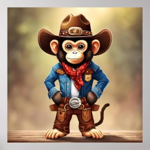 Poster Mignonne singe en costume de cowboy