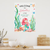Poster Mignonne sirène d'aquarelle sous la mer Anniversai (Cuisine)