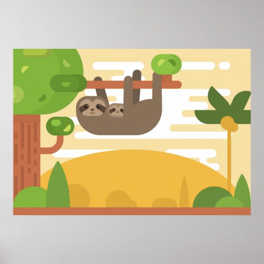 Poster mignonne Sloth - Maman et Baby Sloth (Devant)