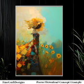 Poster Mignonne Sunny Fleur de Soleil Femme Avec Tourneso