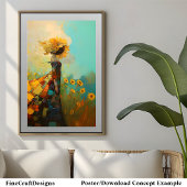 Poster Mignonne Sunny Fleur de Soleil Femme Avec Tourneso