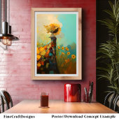 Poster Mignonne Sunny Fleur de Soleil Femme Avec Tourneso