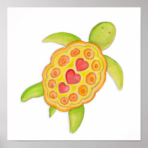Poster Mignonne tortue fantaisiste art de nursery vert po