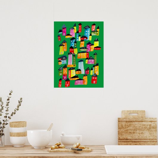 Poster Mignonnes maisons d'aquarelle blanc (Cuisine)