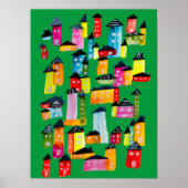 Poster Mignonnes maisons d'aquarelle blanc (Devant)