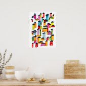 Poster Mignonnes maisons d'aquarelle blanc (Cuisine)