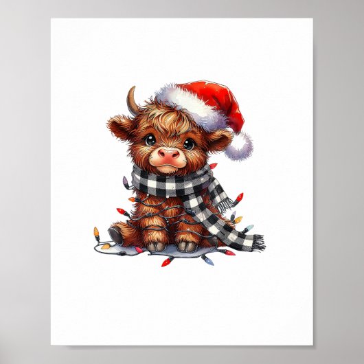 Poster Mignons feux de Noël Vache Highland Funny Noël (Devant)