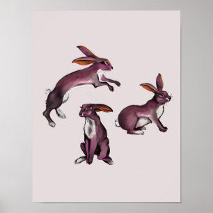 Poster Mignons lapins violets ludiques - Art pour enfants