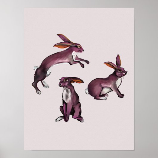 Poster Mignons lapins violets ludiques pour enfants (Devant)