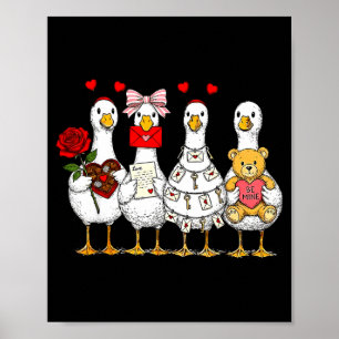 Poster Mignons Rétro Saint-Valentin Oies Canard Amour Cou