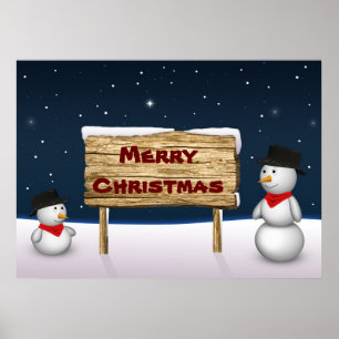 Poster Mignons Snowmen souhaitant Joyeux Noël