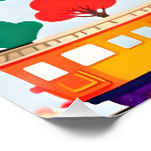 Poster Mignons trains et arbres bleu motif (Coin)