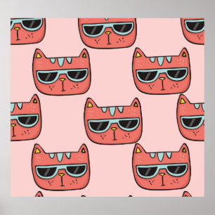 Poster Mignons visages de chat, motif sans soudure.
