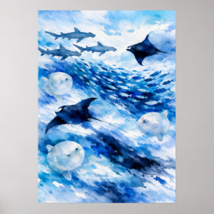Poster Migration en haute mer - Art à l'aquarelle