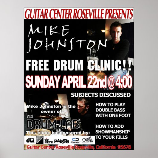 Poster Mike Johnston Clinic, 22 avril (Devant)