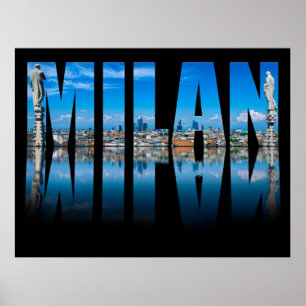 Poster Milan étiquette composé de Milan skyline en Italie