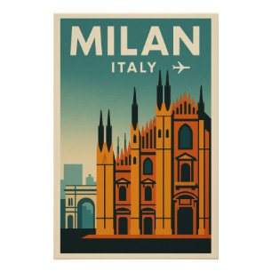 Poster Milan — Italie Compagnie Aérienne Rétro Style Anné