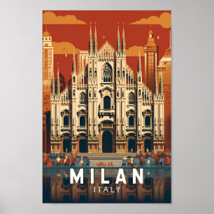 Poster Milan Italie Duomo di Milano Travel Art Vintage