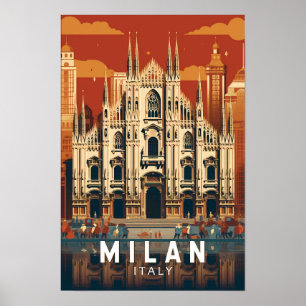 Poster Milan Italie Duomo di Milano Voyage Art Rétro