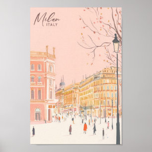 Poster Milan Italie Gouache Peinture Illustration Voyage