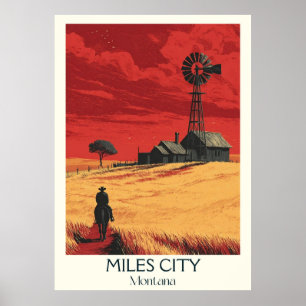 Poster Miles City Montana Vintage Prairie Sunset Art