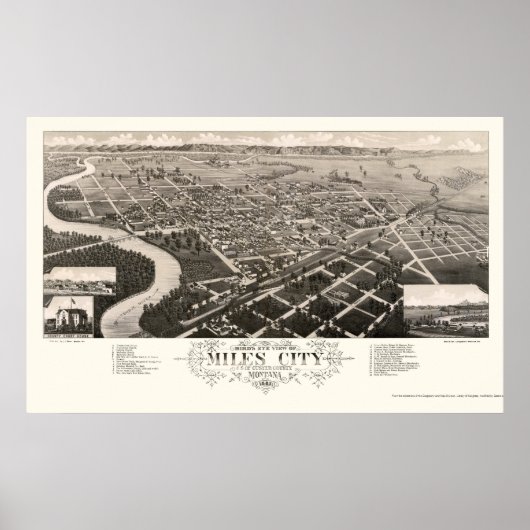 Poster Miles City, MT Carte panoramique - 1883 (Devant)