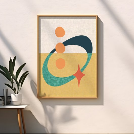 Poster Milieu du siècle Abstrait Atomique Jaune, Orange,
