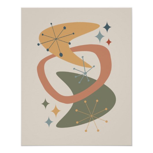 Poster Milieu du siècle Âge atomique 7 Jaune, Vert, Brun (Devant)