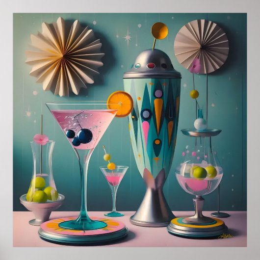 Poster Milieu du siècle Cocktail Time Futuriste Atomique (Devant)