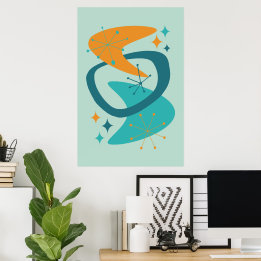 Poster Milieu du siècle Ère atomique 7 Aqua, sarcelle, or
