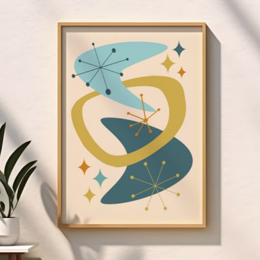 Poster Milieu du siècle Ère atomique 7 Bleu, Moutarde
