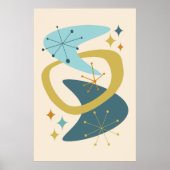 Poster Milieu du siècle Ère atomique 7 Bleu, Moutarde (Devant)