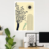 Poster Milieu du siècle moderne art mur, parapluie vert (Bureau à domicile)