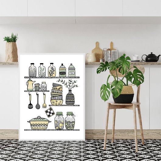 Poster Milieu du siècle moderne boho cuisine mur