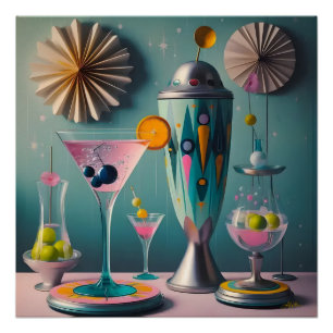 Poster Milieu du siècle, temps des cocktails futuristes a