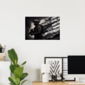 Poster Military Smoke Ink American Flag Black & White Art (Bureau à domicile)