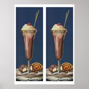 Poster Milk-shake à la glace vintage, crème fouettée et c