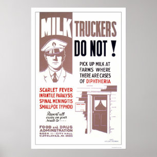 Poster Milk Truckers Soyez prudents 1940 WPA