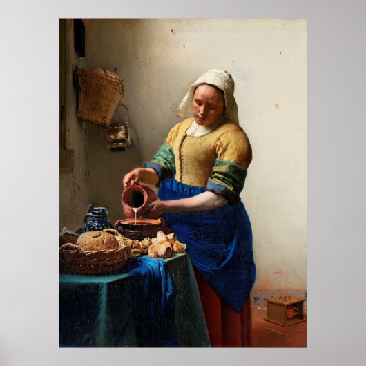 Poster Milkmaid Kitchen Maid par Johannes Vermeer (Devant)