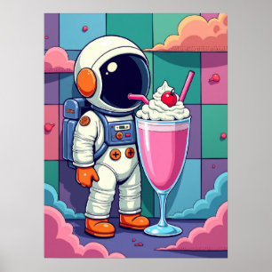Poster Milkshake cosmique - Astronaut d'art de la pop rét