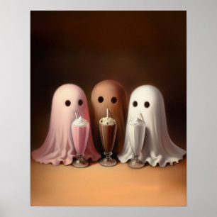 Poster Milkshakes de trio de fantômes mignons Halloween
