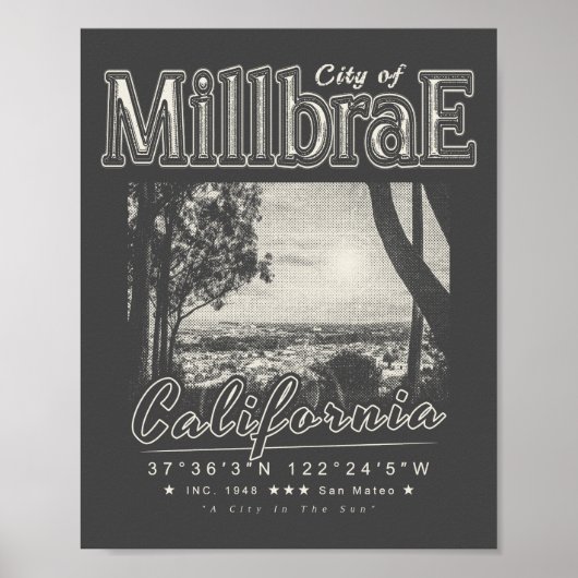 POSTER MILLBRAE SAN MATEO CALIFORNIE HALFTONE VINTAGE (Devant)