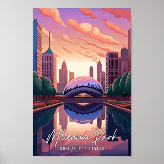 Poster Millenium Park Chicago Illinois Art voyage vintage (Devant)