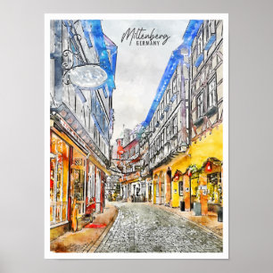 Poster Miltenberg Allemagne aquarelle de voyage vintage