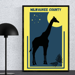 Poster Milwaukee Comté Zoo Wisconsin Vintage Giraffe