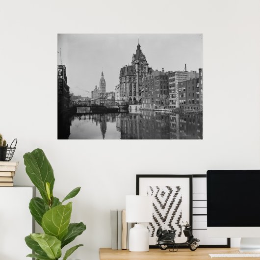 Poster Milwaukee River et Dowtown (Bureau à domicile)