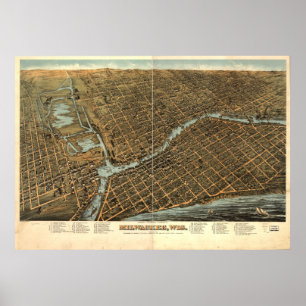 Poster Milwaukee WI 1872 Carte panoramique antique